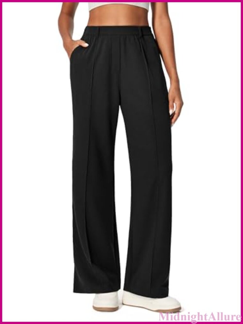 Wide Leg Stretch Pull On Dress Pants High Waisted Business Casual Trousers